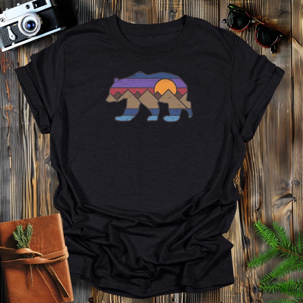 MyDesigns Physical Item S / Black Distressed Bear Sunset T-Shirt