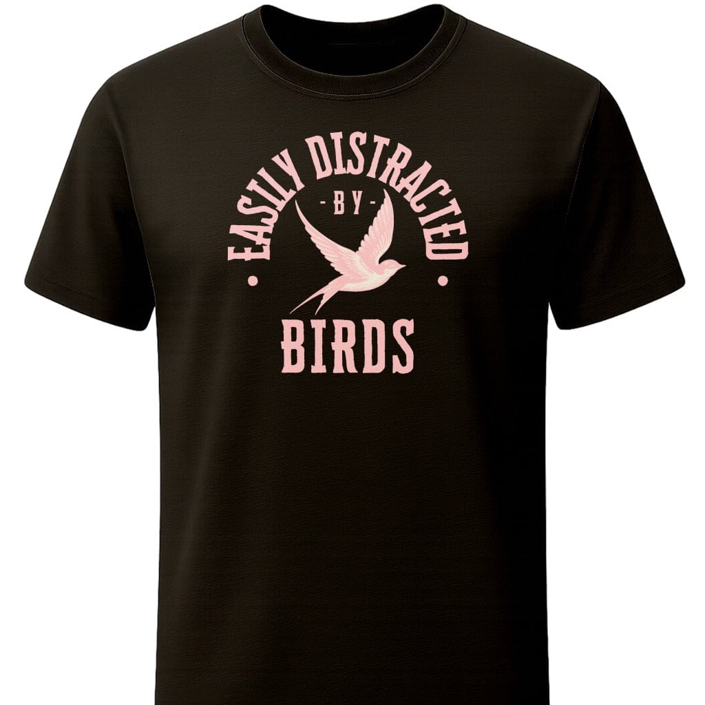 Easily Distracted By Birds T-Shirt In S / Black Lightweight adventure tee for outdoor lovers Perfect for hiking camping or road trips Made from soft breathable cotton for all-day comfort Ideal for nature lovers and adventurers FAYO Threads outdoor apparel remember Fun Awaits You Outside