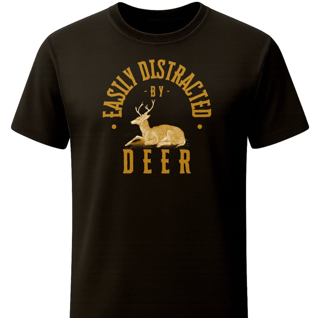Easily Distracted By Deer T-Shirt In S / Black Lightweight adventure tee for outdoor lovers Perfect for hiking camping or road trips Made from soft breathable cotton for all-day comfort Ideal for nature lovers and adventurers FAYO Threads outdoor apparel remember Fun Awaits You Outside