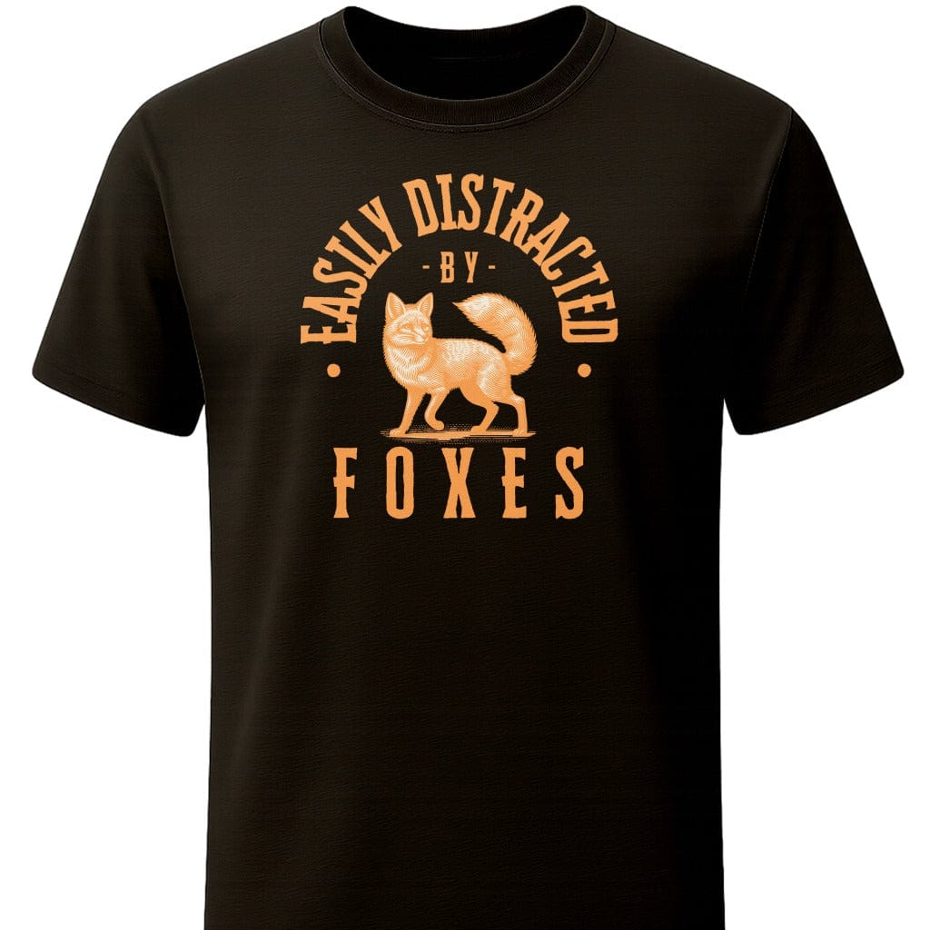 Easily Distracted By Foxes T-Shirt In S / Black Lightweight adventure tee for outdoor lovers Perfect for hiking camping or road trips Made from soft breathable cotton for all-day comfort Ideal for nature lovers and adventurers FAYO Threads outdoor apparel remember Fun Awaits You Outside