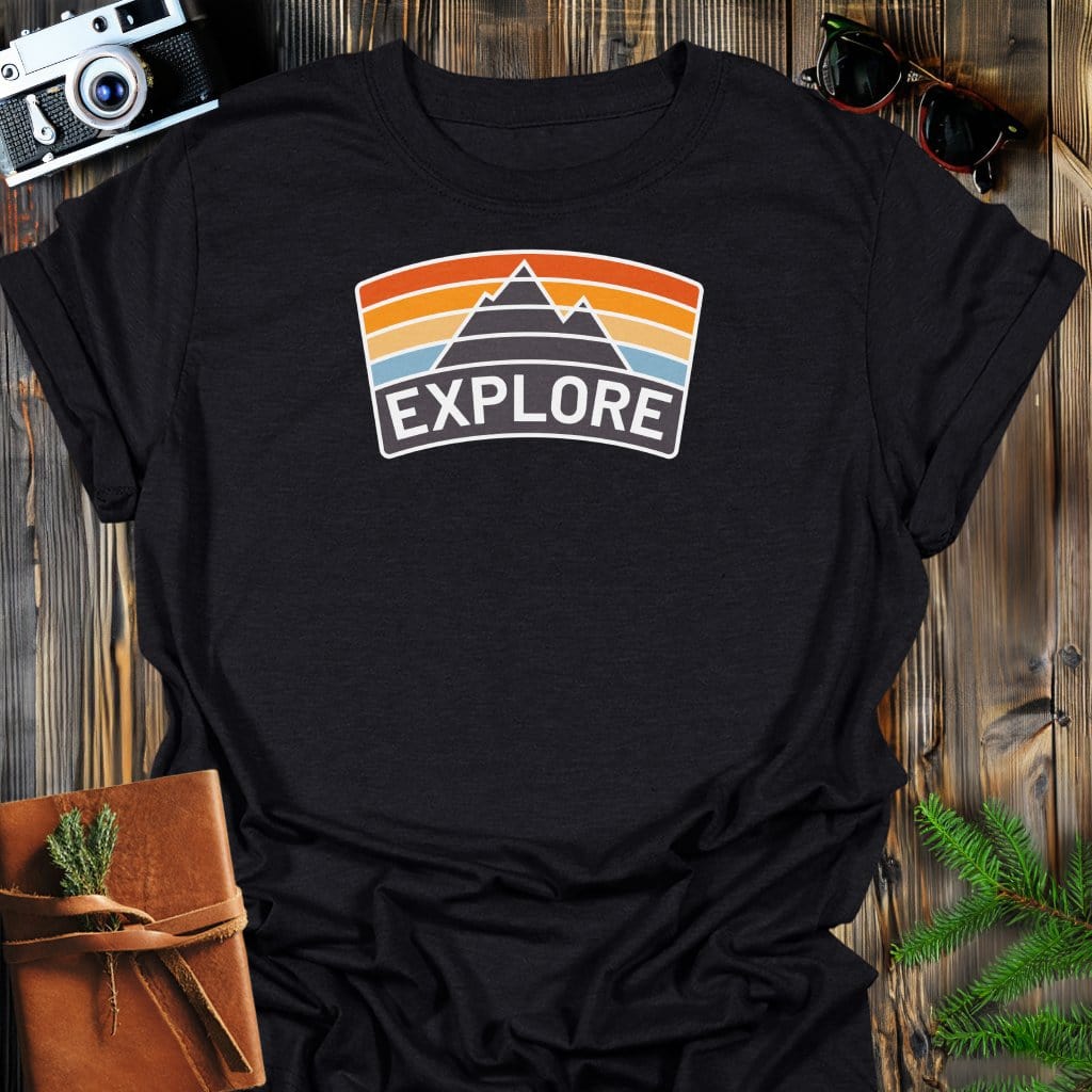 Explore Badge T-Shirt In Black / S Lightweight adventure tee for outdoor lovers Perfect for hiking camping or road trips Made from soft breathable cotton for all-day comfort Ideal for nature lovers and adventurers FAYO Threads outdoor apparel remember Fun Awaits You Outside
