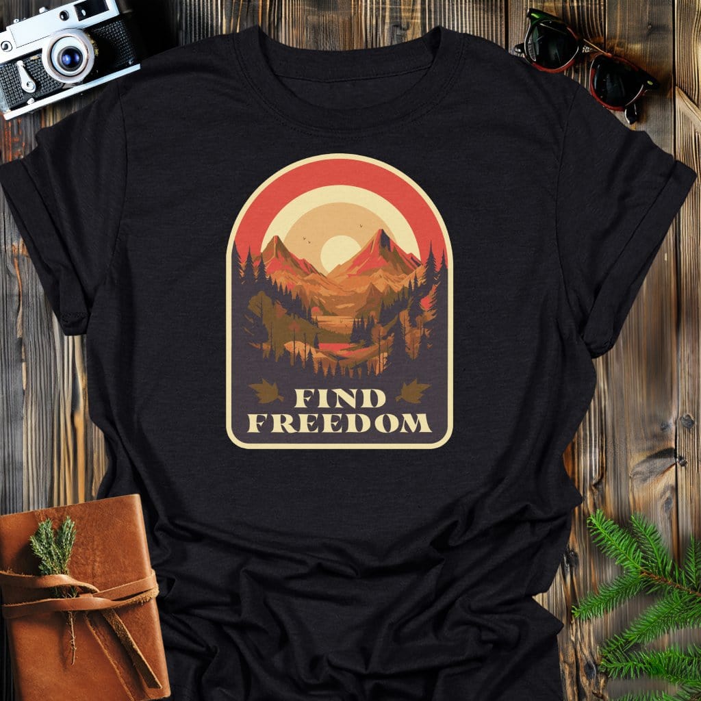 Find Freedom T-Shirt In Black / S Lightweight adventure tee for outdoor lovers Perfect for hiking camping or road trips Made from soft breathable cotton for all-day comfort Ideal for nature lovers and adventurers FAYO Threads outdoor apparel remember Fun Awaits You Outside