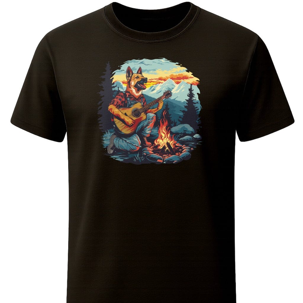 German Shepherd Mountain Jam T-Shirt In S / Black Lightweight adventure tee for outdoor lovers Perfect for hiking camping or road trips Made from soft breathable cotton for all-day comfort Ideal for nature lovers and adventurers FAYO Threads outdoor apparel remember Fun Awaits You Outside