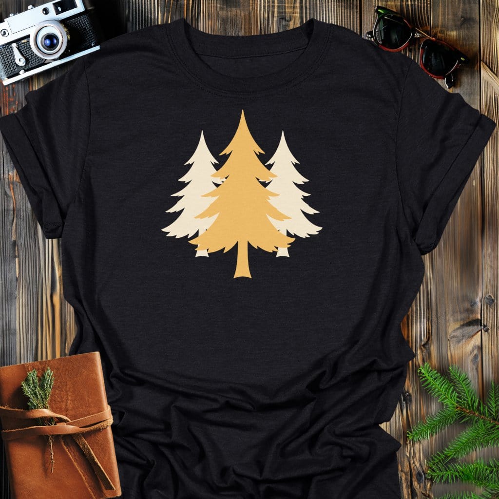Golden Evergreen T-Shirt In Black / S Lightweight adventure tee for outdoor lovers Perfect for hiking camping or road trips Made from soft breathable cotton for all-day comfort Ideal for nature lovers and adventurers FAYO Threads outdoor apparel remember Fun Awaits You Outside