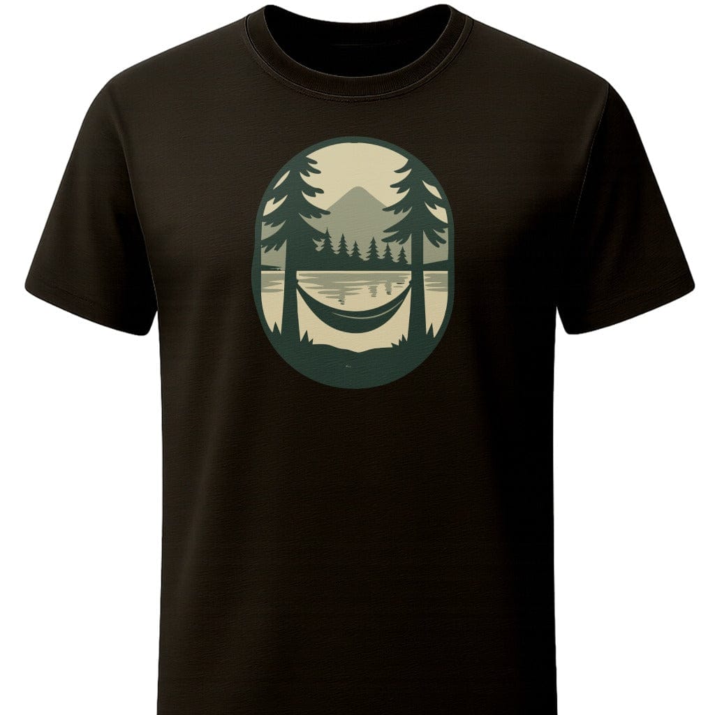 Hammock Lake T-Shirt In S / Black Lightweight adventure tee for outdoor lovers Perfect for hiking camping or road trips Made from soft breathable cotton for all-day comfort Ideal for nature lovers and adventurers FAYO Threads outdoor apparel remember Fun Awaits You Outside