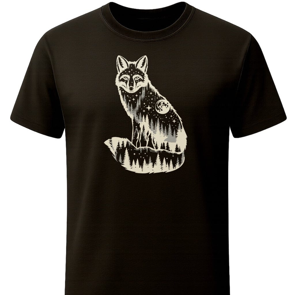 Moonlit Fox T-Shirt In S / Black Lightweight adventure tee for outdoor lovers Perfect for hiking camping or road trips Made from soft breathable cotton for all-day comfort Ideal for nature lovers and adventurers FAYO Threads outdoor apparel remember Fun Awaits You Outside