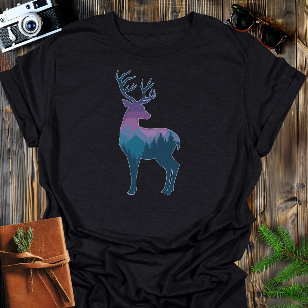 Mountain Buck T-Shirt In Black / S Lightweight adventure tee for outdoor lovers Perfect for hiking camping or road trips Made from soft breathable cotton for all-day comfort Ideal for nature lovers and adventurers FAYO Threads outdoor apparel remember Fun Awaits You Outside