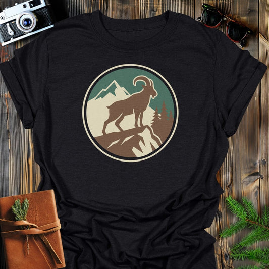 Mountain Goat Badge T-Shirt In S / Black Lightweight adventure tee for outdoor lovers Perfect for hiking camping or road trips Made from soft breathable cotton for all-day comfort Ideal for nature lovers and adventurers FAYO Threads outdoor apparel remember Fun Awaits You Outside