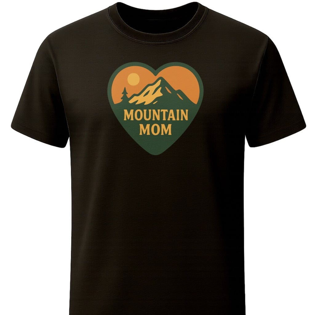 Mountain Mom Heart T-Shirt In S / Black Lightweight adventure tee for outdoor lovers Perfect for hiking camping or road trips Made from soft breathable cotton for all-day comfort Ideal for nature lovers and adventurers FAYO Threads outdoor apparel remember Fun Awaits You Outside
