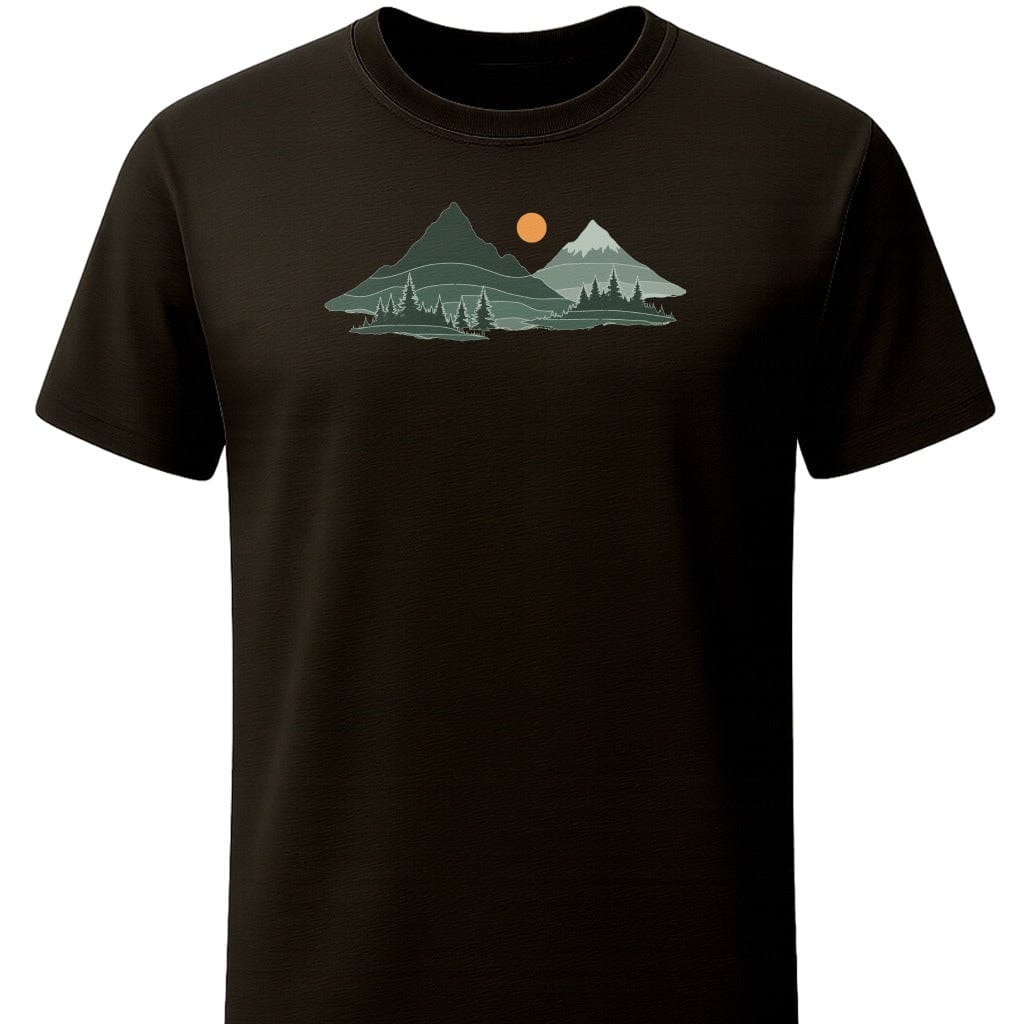 Mountain Sunset T-Shirt In S / Black Lightweight adventure tee for outdoor lovers Perfect for hiking camping or road trips Made from soft breathable cotton for all-day comfort Ideal for nature lovers and adventurers FAYO Threads outdoor apparel remember Fun Awaits You Outside