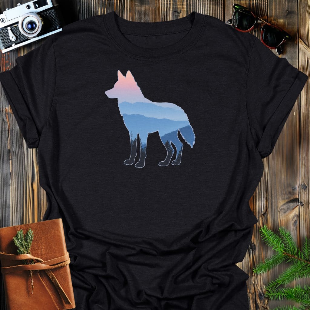Mountain Wolf T-Shirt In Black / S Lightweight adventure tee for outdoor lovers Perfect for hiking camping or road trips Made from soft breathable cotton for all-day comfort Ideal for nature lovers and adventurers FAYO Threads outdoor apparel remember Fun Awaits You Outside