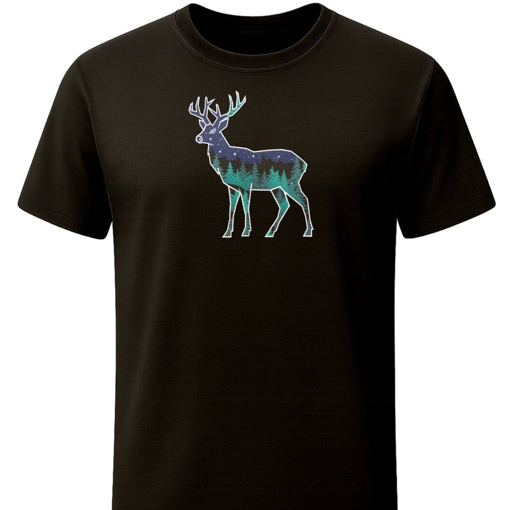 Night Sky Buck T-Shirt In S / Black Lightweight adventure tee for outdoor lovers Perfect for hiking camping or road trips Made from soft breathable cotton for all-day comfort Ideal for nature lovers and adventurers FAYO Threads outdoor apparel remember Fun Awaits You Outside