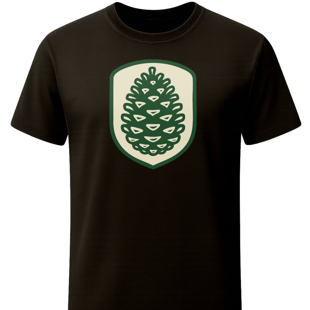 Pinecone Badge T-Shirt In S / Black Lightweight adventure tee for outdoor lovers Perfect for hiking camping or road trips Made from soft breathable cotton for all-day comfort Ideal for nature lovers and adventurers FAYO Threads outdoor apparel remember Fun Awaits You Outside