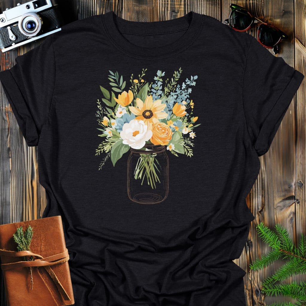 Rustic Bloom T-Shirt In Black / S Lightweight adventure tee for outdoor lovers Perfect for hiking camping or road trips Made from soft breathable cotton for all-day comfort Ideal for nature lovers and adventurers FAYO Threads outdoor apparel remember Fun Awaits You Outside