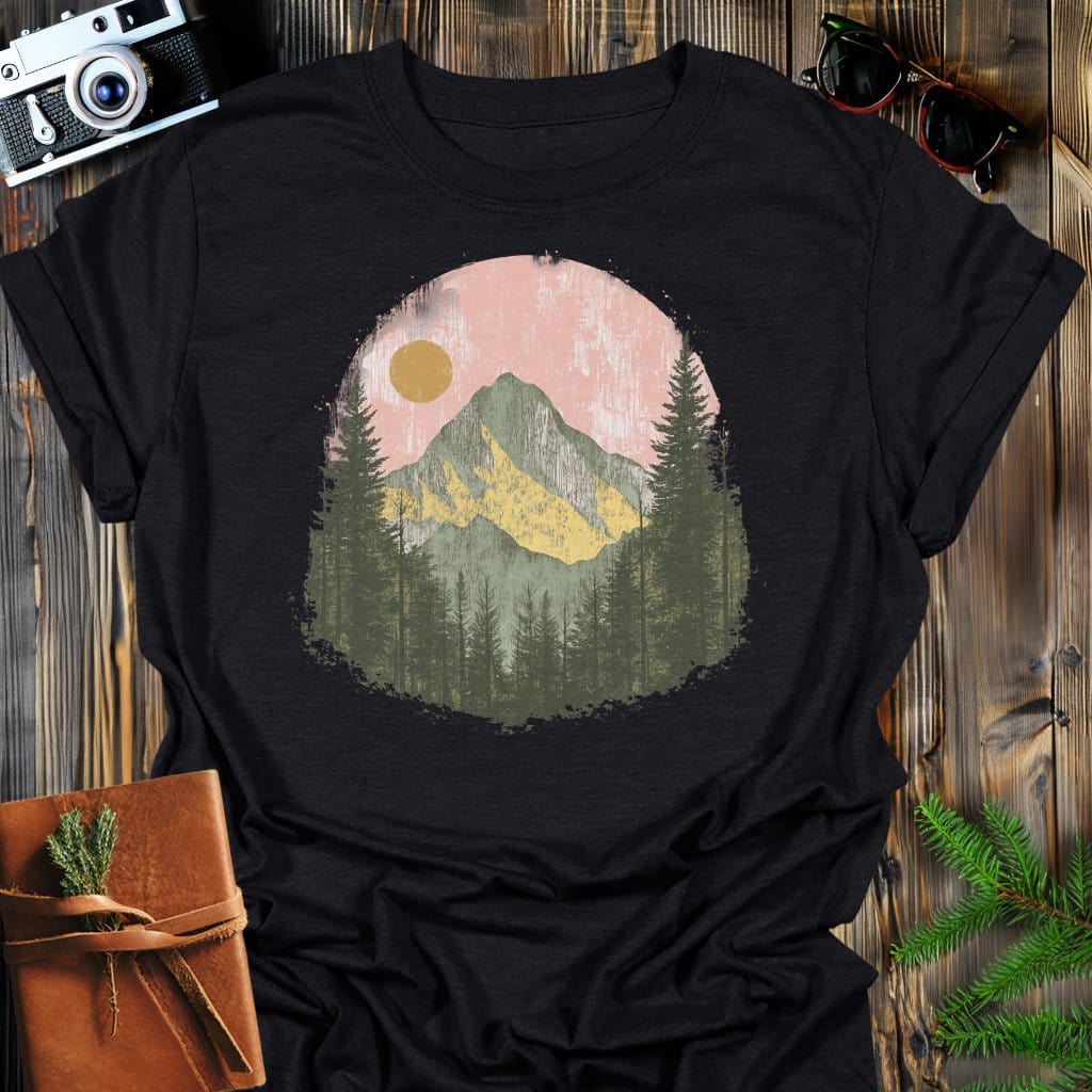 Rustic Summit T-Shirt In Black / S Lightweight adventure tee for outdoor lovers Perfect for hiking camping or road trips Made from soft breathable cotton for all-day comfort Ideal for nature lovers and adventurers FAYO Threads outdoor apparel remember Fun Awaits You Outside