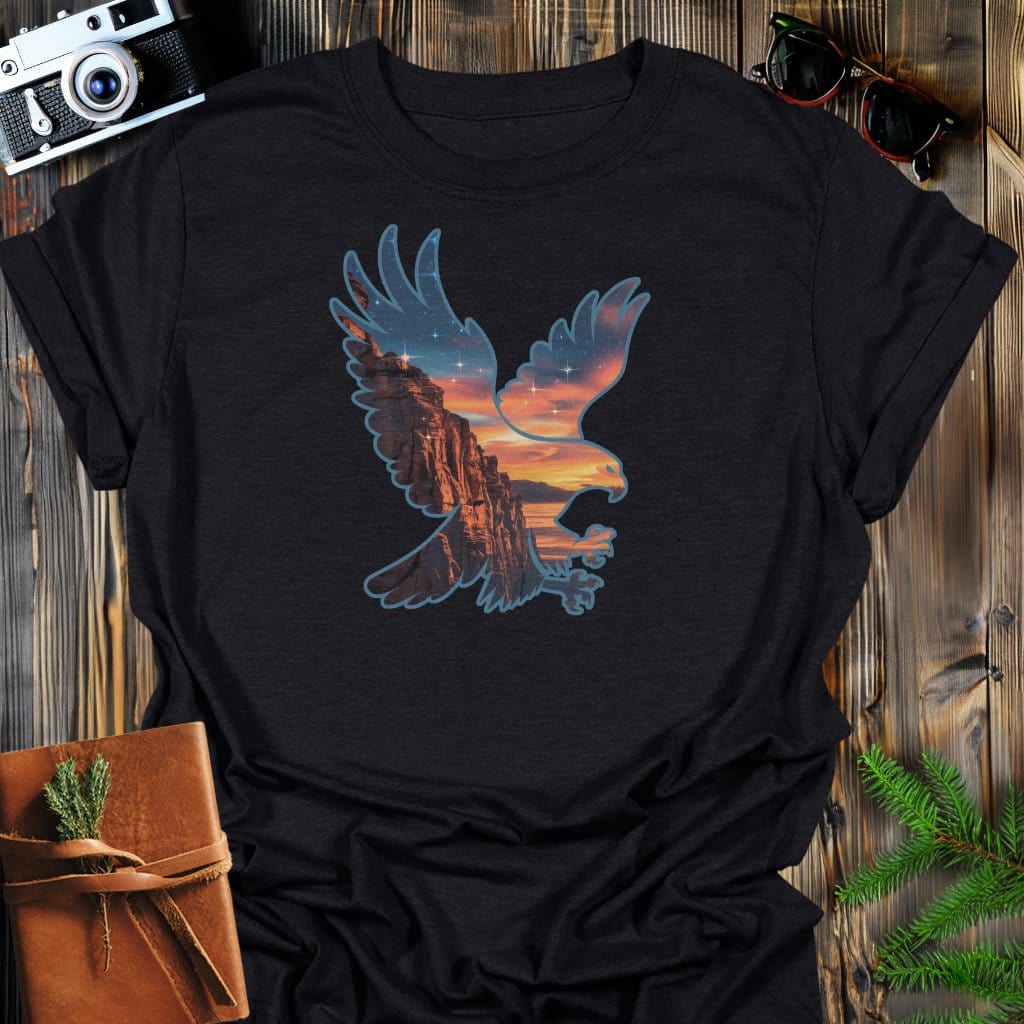Skybound Spirit T-Shirt In Black / S Lightweight adventure tee for outdoor lovers Perfect for hiking camping or road trips Made from soft breathable cotton for all-day comfort Ideal for nature lovers and adventurers FAYO Threads outdoor apparel remember Fun Awaits You Outside