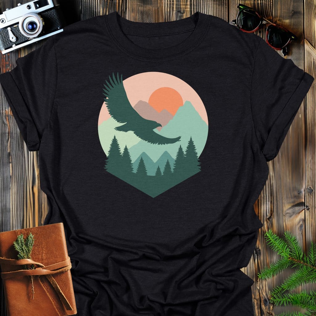 Summit Soar T-Shirt In Black / S Lightweight adventure tee for outdoor lovers Perfect for hiking camping or road trips Made from soft breathable cotton for all-day comfort Ideal for nature lovers and adventurers FAYO Threads outdoor apparel remember Fun Awaits You Outside