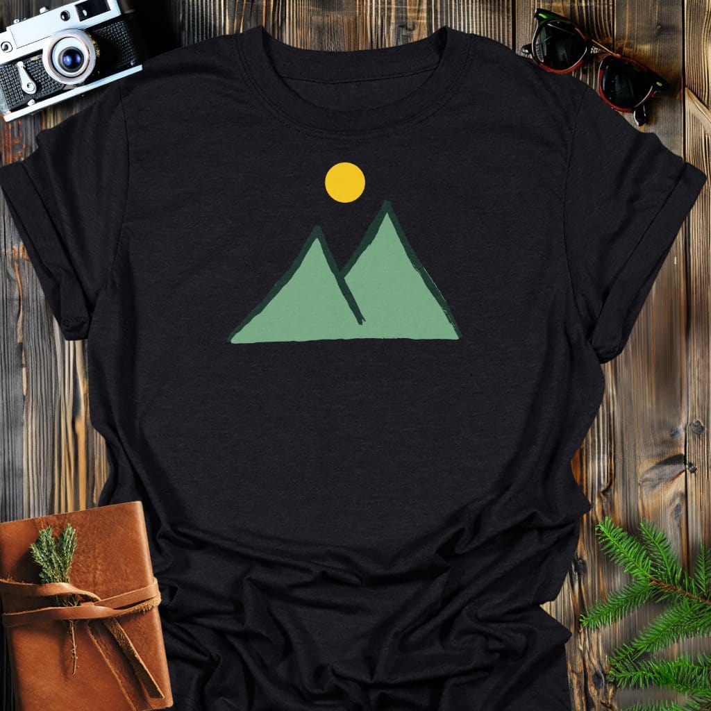 Sunny Peaks T-Shirt In Black / S Lightweight adventure tee for outdoor lovers Perfect for hiking camping or road trips Made from soft breathable cotton for all-day comfort Ideal for nature lovers and adventurers FAYO Threads outdoor apparel remember Fun Awaits You Outside