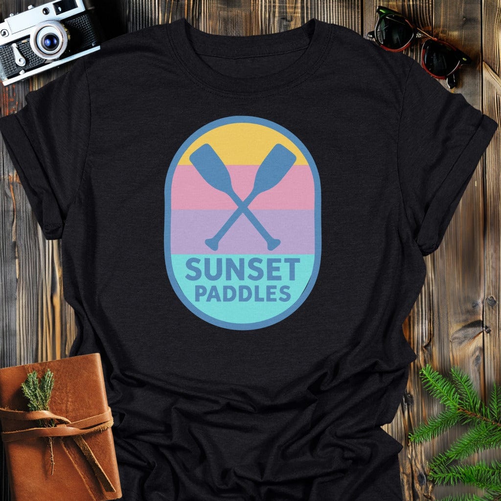 Sunset Paddles T-Shirt In S / Black Lightweight adventure tee for outdoor lovers Perfect for hiking camping or road trips Made from soft breathable cotton for all-day comfort Ideal for nature lovers and adventurers FAYO Threads outdoor apparel remember Fun Awaits You Outside