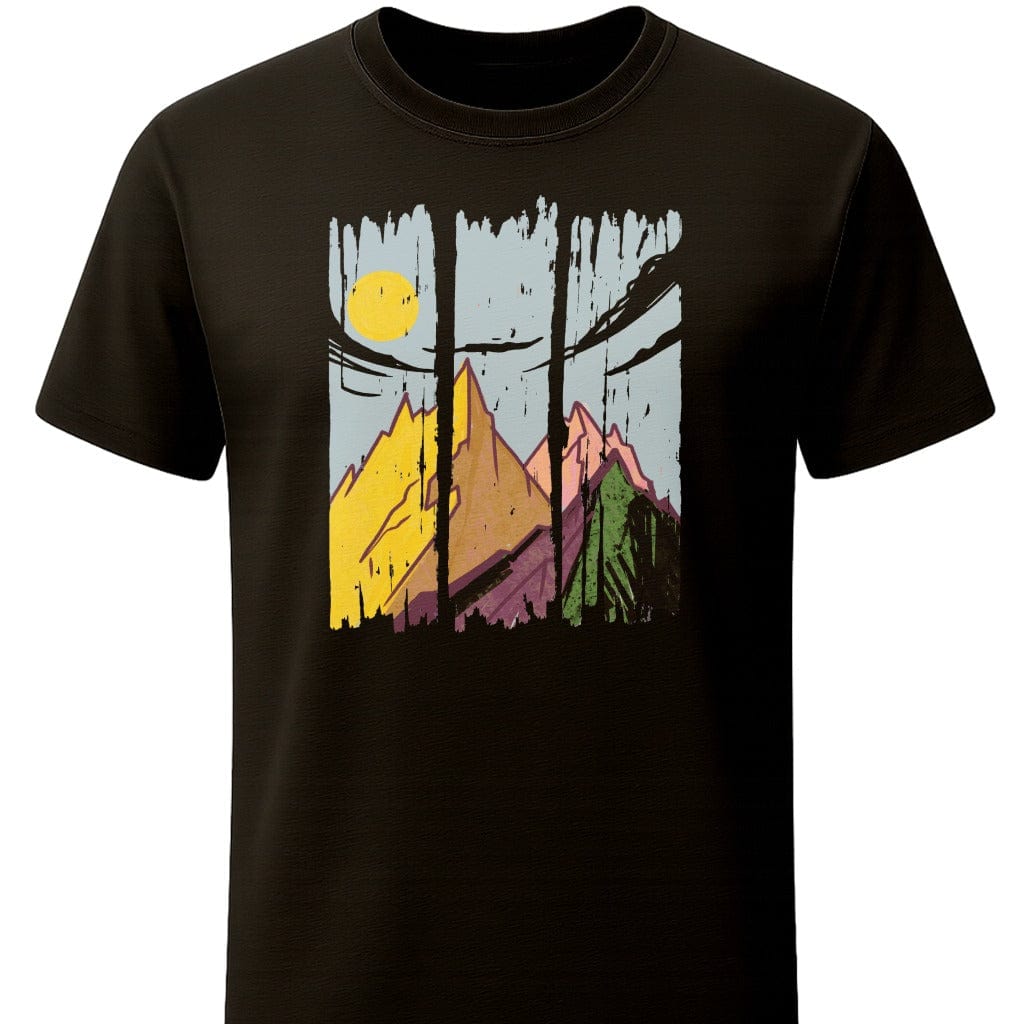 Sunset Peaks T-Shirt In S / Black Lightweight adventure tee for outdoor lovers Perfect for hiking camping or road trips Made from soft breathable cotton for all-day comfort Ideal for nature lovers and adventurers FAYO Threads outdoor apparel remember Fun Awaits You Outside