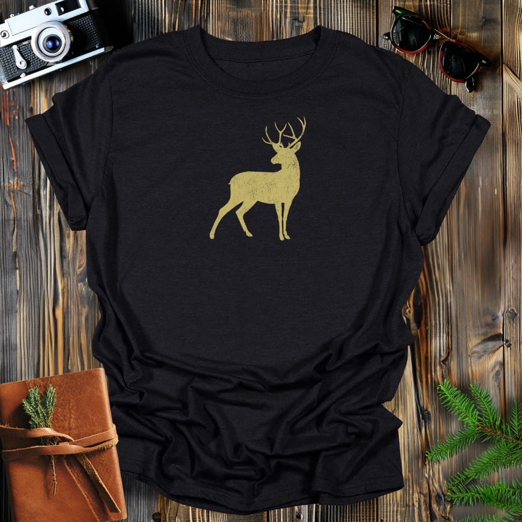 MyDesigns Physical Item S / Black Vintage Golden Buck T-Shirt