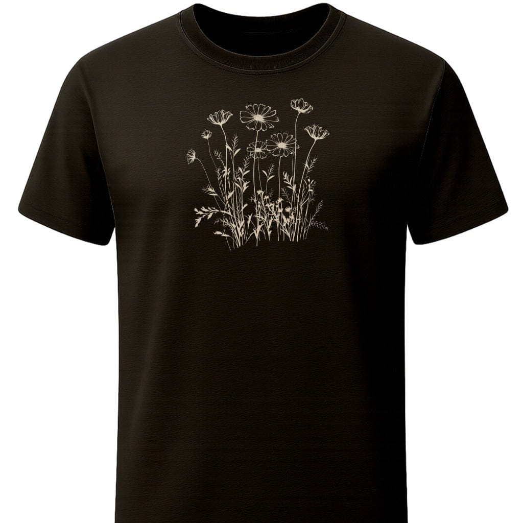 Wildflower Lines T-Shirt In S / Black Lightweight adventure tee for outdoor lovers Perfect for hiking camping or road trips Made from soft breathable cotton for all-day comfort Ideal for nature lovers and adventurers FAYO Threads outdoor apparel remember Fun Awaits You Outside