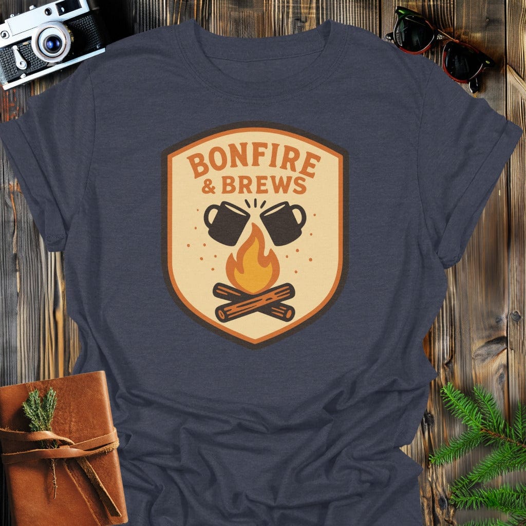 Bonfire & Brews T-Shirt In S / Dark Heather Lightweight adventure tee for outdoor lovers Perfect for hiking camping or road trips Made from soft breathable cotton for all-day comfort Ideal for nature lovers and adventurers FAYO Threads outdoor apparel remember Fun Awaits You Outside