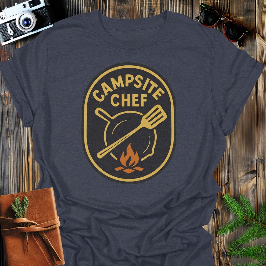 Campsite Chef T-Shirt In S / Dark Heather Lightweight adventure tee for outdoor lovers Perfect for hiking camping or road trips Made from soft breathable cotton for all-day comfort Ideal for nature lovers and adventurers FAYO Threads outdoor apparel remember Fun Awaits You Outside