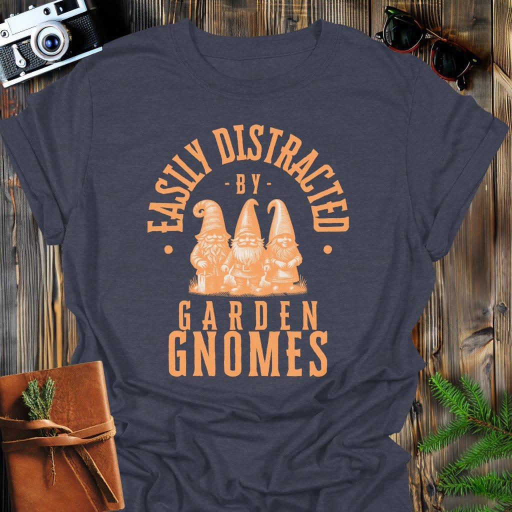 Distracted by Garden Gnomes T-Shirt In S / Dark Heather Lightweight adventure tee for outdoor lovers Perfect for hiking camping or road trips Made from soft breathable cotton for all-day comfort Ideal for nature lovers and adventurers FAYO Threads outdoor apparel remember Fun Awaits You Outside
