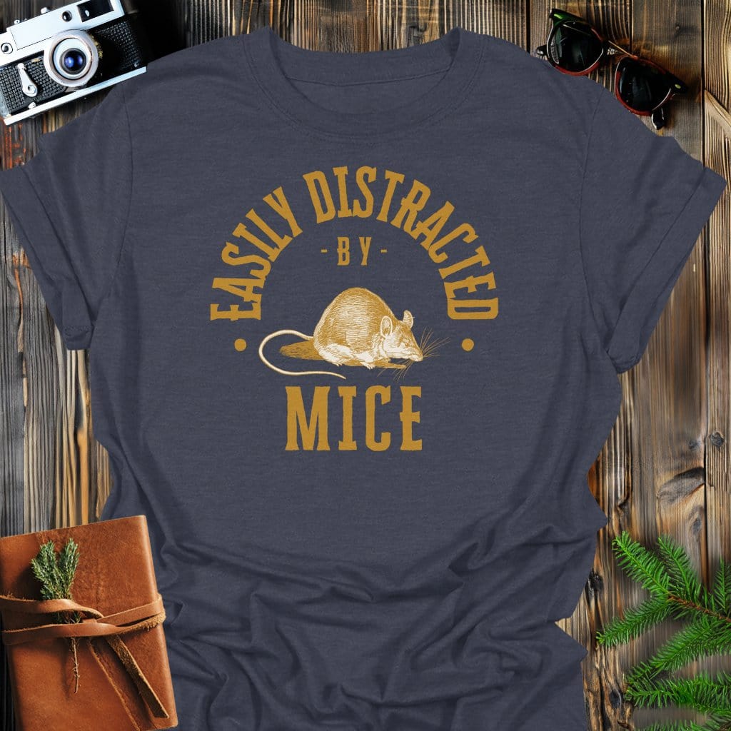 Distracted By Mice T-Shirt In S / Dark Heather Lightweight adventure tee for outdoor lovers Perfect for hiking camping or road trips Made from soft breathable cotton for all-day comfort Ideal for nature lovers and adventurers FAYO Threads outdoor apparel remember Fun Awaits You Outside
