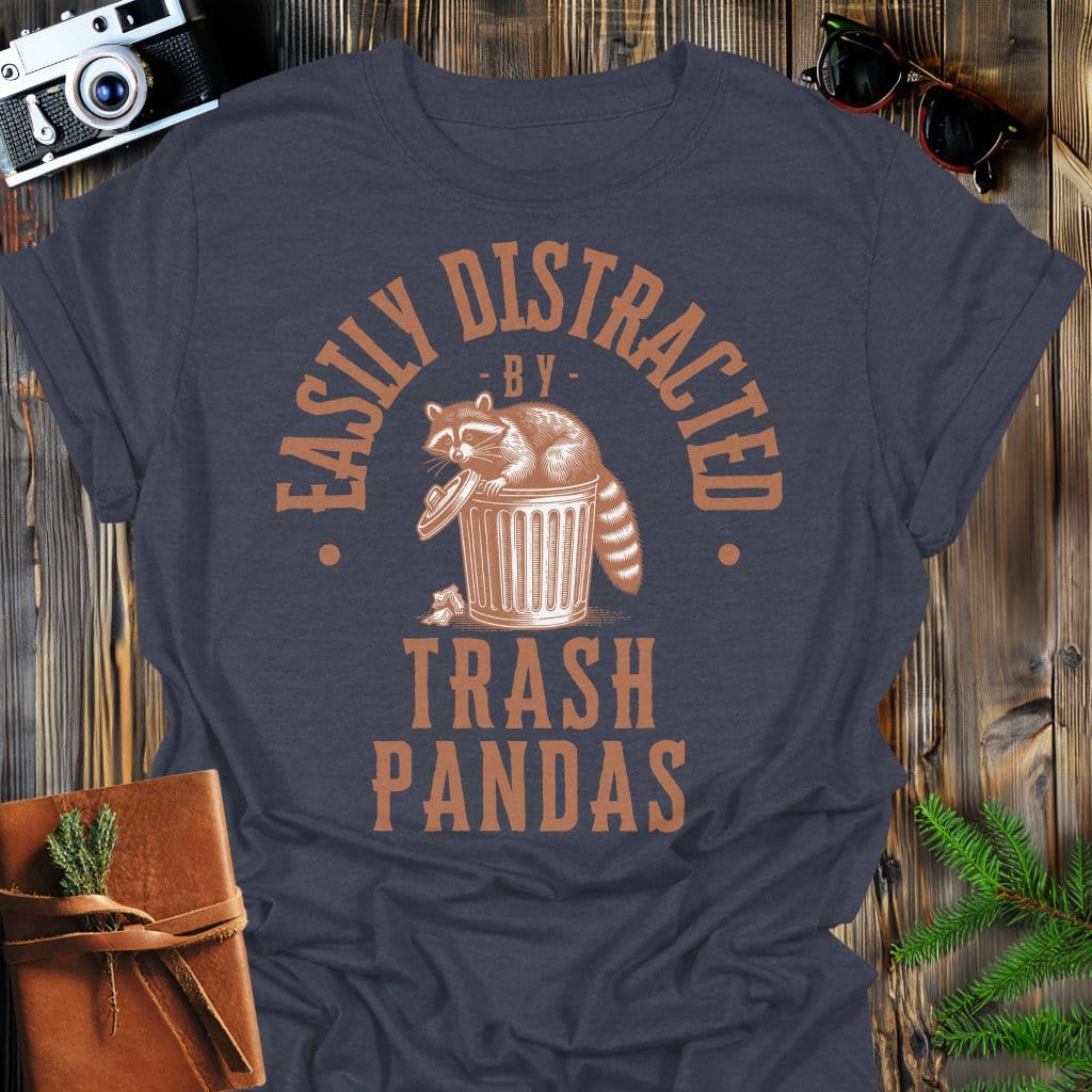 Distracted by Trash Pandas T-Shirt In S / Dark Heather Lightweight adventure tee for outdoor lovers Perfect for hiking camping or road trips Made from soft breathable cotton for all-day comfort Ideal for nature lovers and adventurers FAYO Threads outdoor apparel remember Fun Awaits You Outside