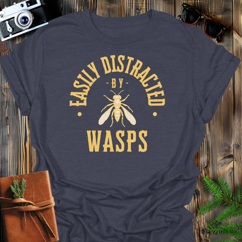 Distracted By Wasps T-Shirt In S / Dark Heather Lightweight adventure tee for outdoor lovers Perfect for hiking camping or road trips Made from soft breathable cotton for all-day comfort Ideal for nature lovers and adventurers FAYO Threads outdoor apparel remember Fun Awaits You Outside