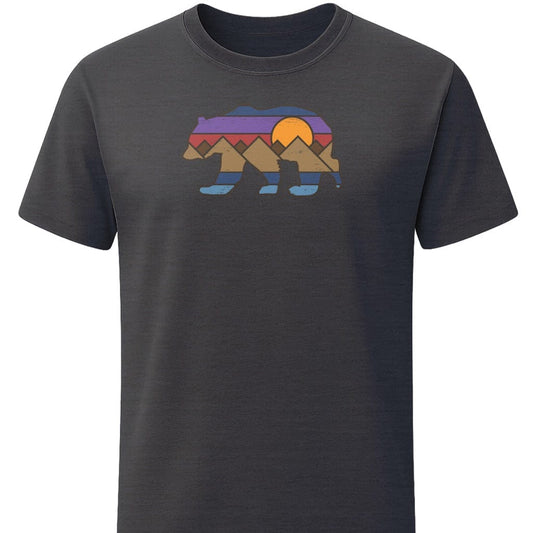 Distressed Bear Sunset T-Shirt In S / Dark Heather Lightweight adventure tee for outdoor lovers Perfect for hiking camping or road trips Made from soft breathable cotton for all-day comfort Ideal for nature lovers and adventurers FAYO Threads outdoor apparel remember Fun Awaits You Outside