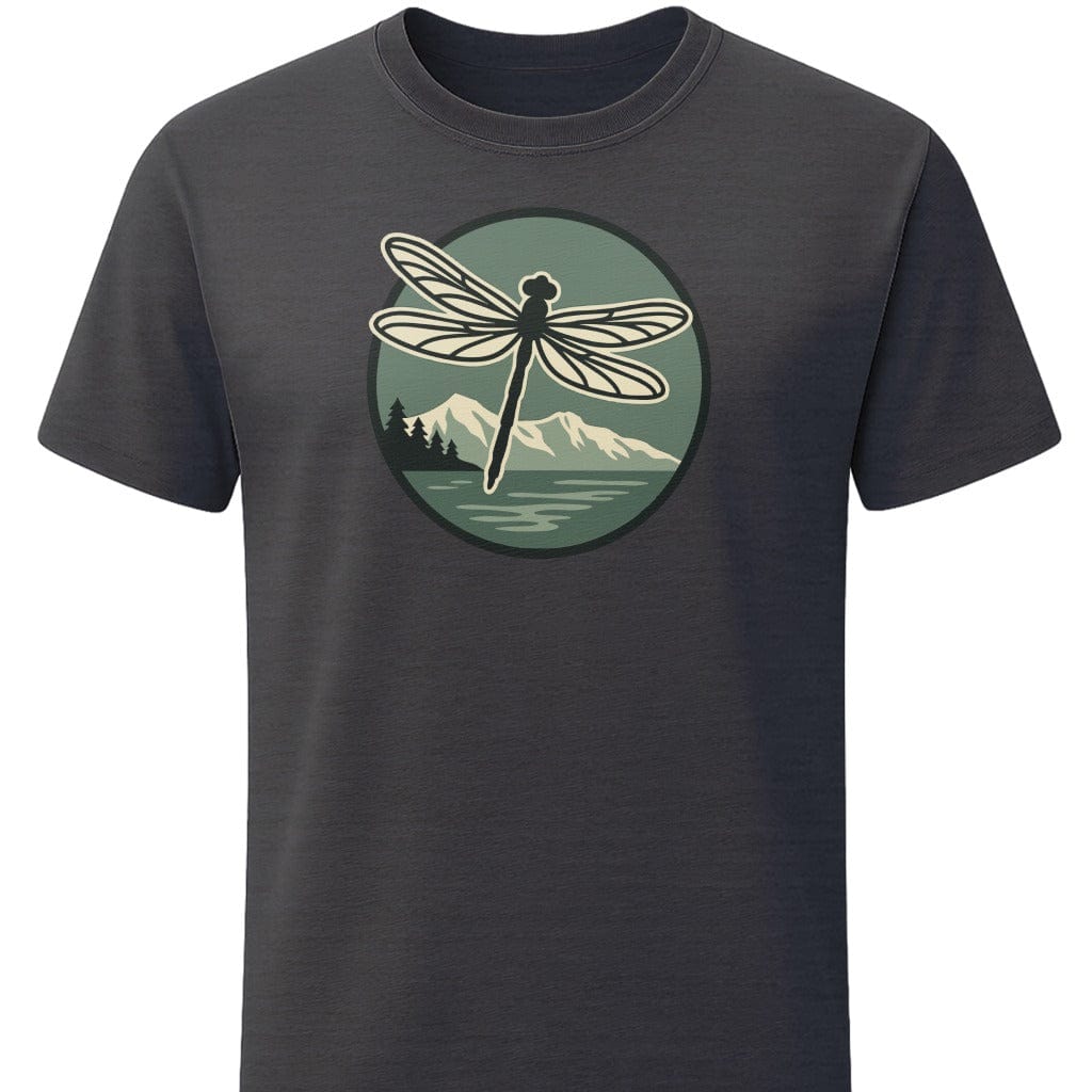 Dragonfly Mountain T-Shirt In S / Dark Heather Lightweight adventure tee for outdoor lovers Perfect for hiking camping or road trips Made from soft breathable cotton for all-day comfort Ideal for nature lovers and adventurers FAYO Threads outdoor apparel remember Fun Awaits You Outside