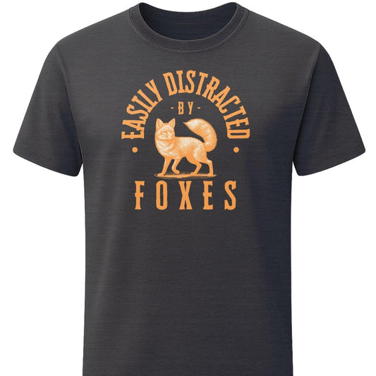 Easily Distracted By Foxes T-Shirt In S / Dark Heather Lightweight adventure tee for outdoor lovers Perfect for hiking camping or road trips Made from soft breathable cotton for all-day comfort Ideal for nature lovers and adventurers FAYO Threads outdoor apparel remember Fun Awaits You Outside