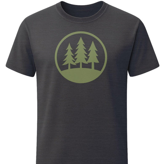 Evergreen Three T-Shirt In S / Dark Heather Lightweight adventure tee for outdoor lovers Perfect for hiking camping or road trips Made from soft breathable cotton for all-day comfort Ideal for nature lovers and adventurers FAYO Threads outdoor apparel remember Fun Awaits You Outside