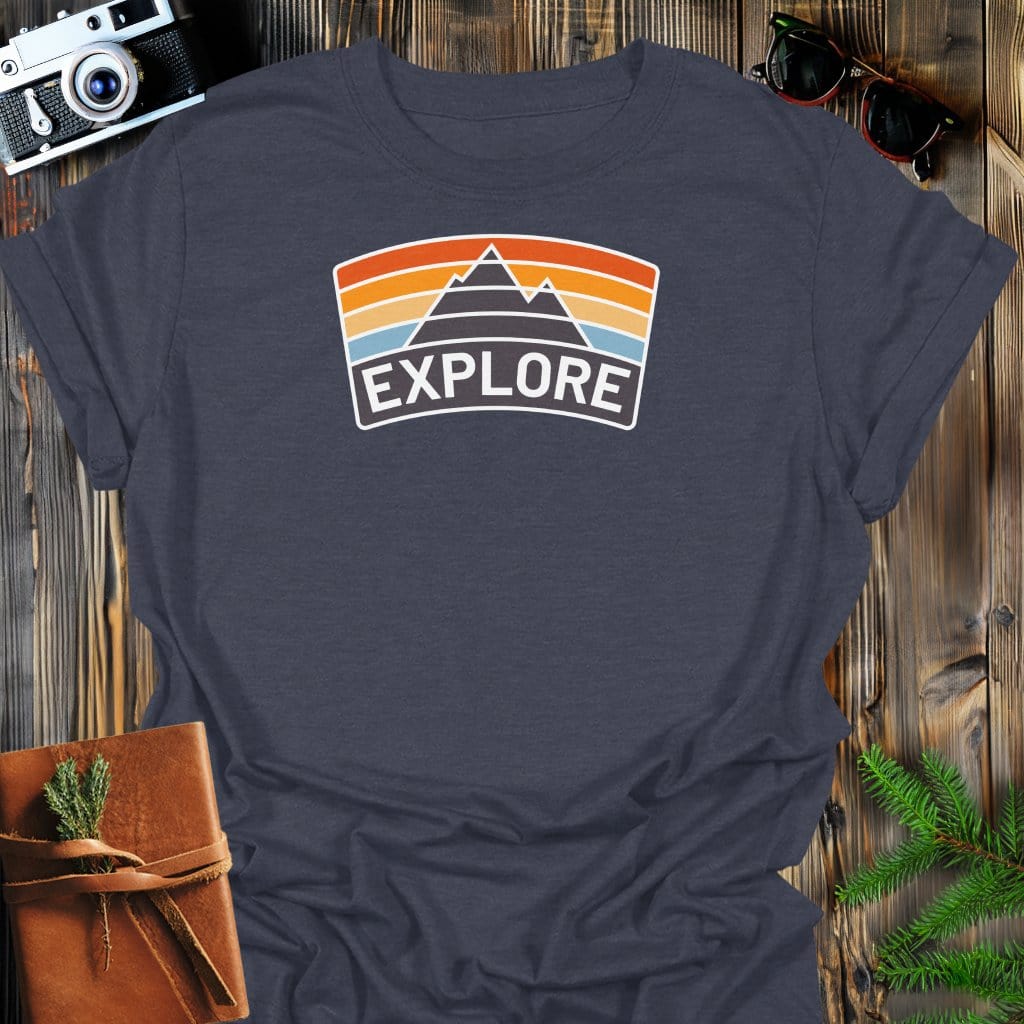 Explore Badge T-Shirt In Dark Heather / S Lightweight adventure tee for outdoor lovers Perfect for hiking camping or road trips Made from soft breathable cotton for all-day comfort Ideal for nature lovers and adventurers FAYO Threads outdoor apparel remember Fun Awaits You Outside