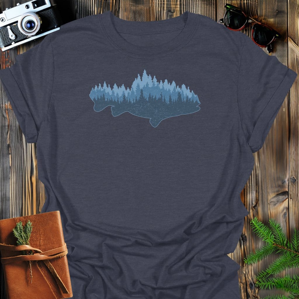 Forest Fish T-Shirt In Dark Heather / S Lightweight adventure tee for outdoor lovers Perfect for hiking camping or road trips Made from soft breathable cotton for all-day comfort Ideal for nature lovers and adventurers FAYO Threads outdoor apparel remember Fun Awaits You Outside