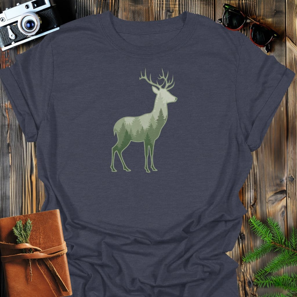Forest Stag T-Shirt In Dark Heather / S Lightweight adventure tee for outdoor lovers Perfect for hiking camping or road trips Made from soft breathable cotton for all-day comfort Ideal for nature lovers and adventurers FAYO Threads outdoor apparel remember Fun Awaits You Outside