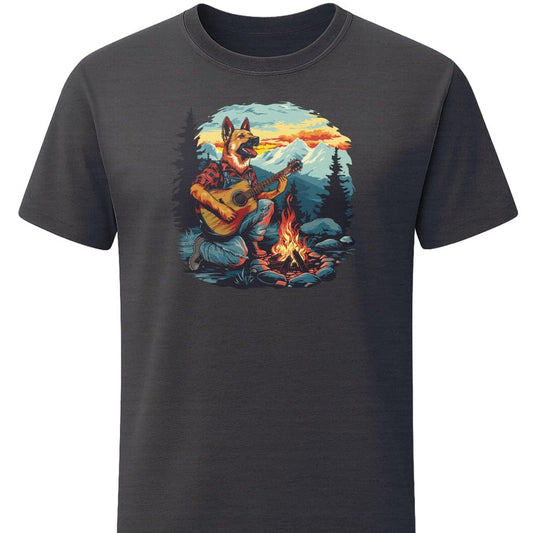 German Shepherd Mountain Jam T-Shirt In S / Dark Heather Lightweight adventure tee for outdoor lovers Perfect for hiking camping or road trips Made from soft breathable cotton for all-day comfort Ideal for nature lovers and adventurers FAYO Threads outdoor apparel remember Fun Awaits You Outside