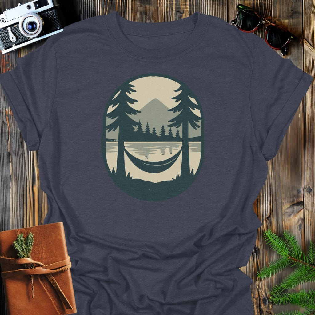 Hammock Lake T-Shirt In S / Dark Heather Lightweight adventure tee for outdoor lovers Perfect for hiking camping or road trips Made from soft breathable cotton for all-day comfort Ideal for nature lovers and adventurers FAYO Threads outdoor apparel remember Fun Awaits You Outside
