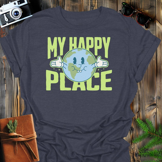 Happy Earth T-Shirt In Dark Heather / S Lightweight adventure tee for outdoor lovers Perfect for hiking camping or road trips Made from soft breathable cotton for all-day comfort Ideal for nature lovers and adventurers FAYO Threads outdoor apparel remember Fun Awaits You Outside