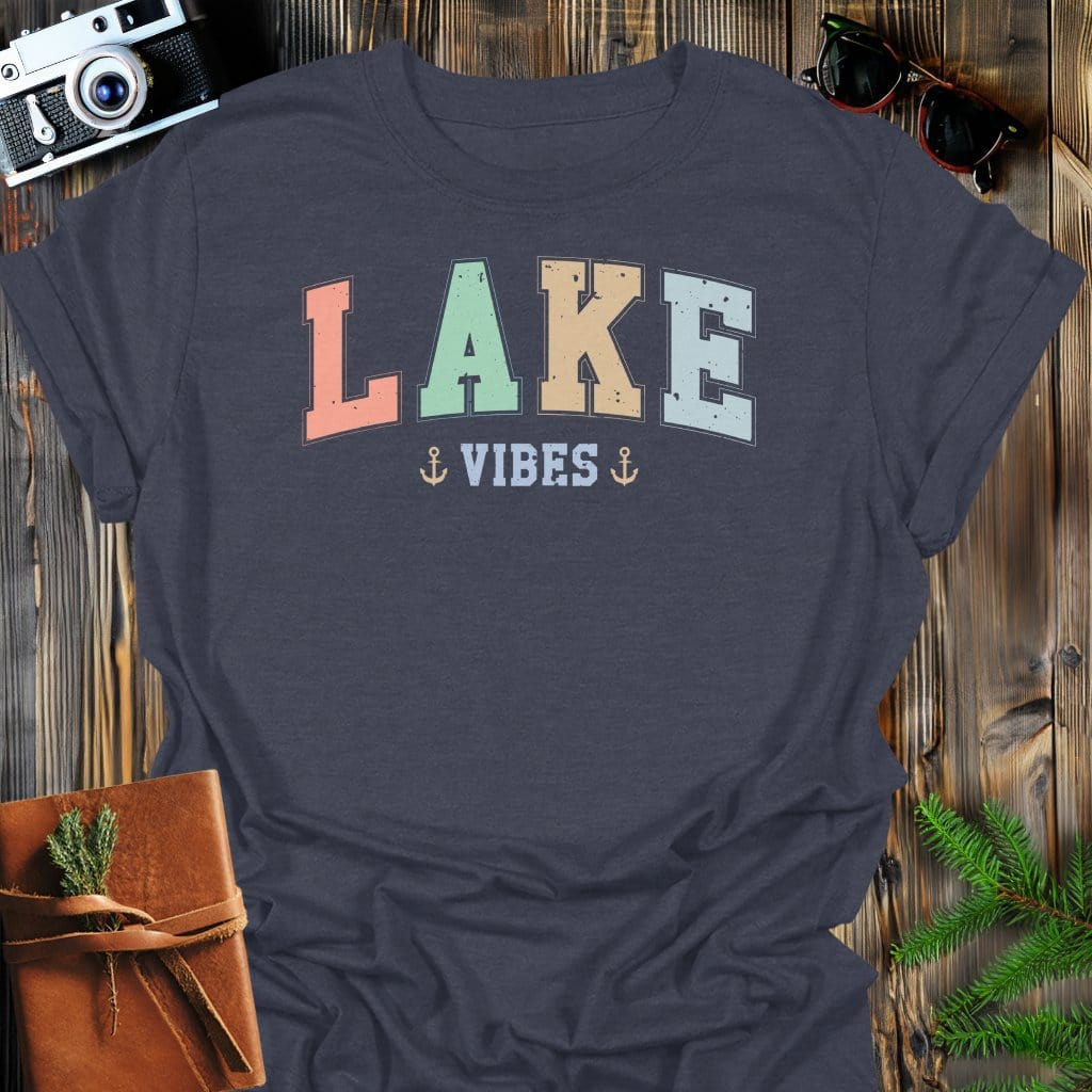 Lake Vibes T-Shirt In Dark Heather / S Lightweight adventure tee for outdoor lovers Perfect for hiking camping or road trips Made from soft breathable cotton for all-day comfort Ideal for nature lovers and adventurers FAYO Threads outdoor apparel remember Fun Awaits You Outside