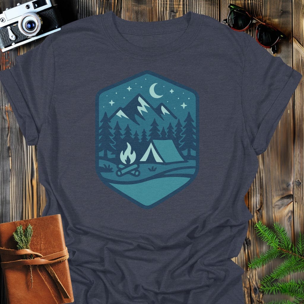 Midnight Bonfire T-Shirt In S / Dark Heather Lightweight adventure tee for outdoor lovers Perfect for hiking camping or road trips Made from soft breathable cotton for all-day comfort Ideal for nature lovers and adventurers FAYO Threads outdoor apparel remember Fun Awaits You Outside
