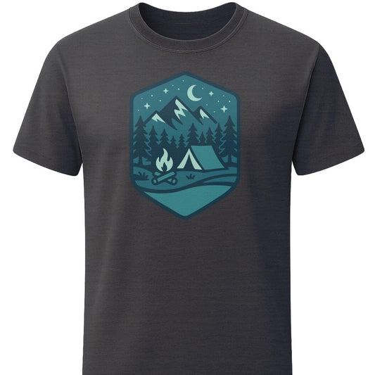 Midnight Bonfire T-Shirt In S / Dark Heather Lightweight adventure tee for outdoor lovers Perfect for hiking camping or road trips Made from soft breathable cotton for all-day comfort Ideal for nature lovers and adventurers FAYO Threads outdoor apparel remember Fun Awaits You Outside