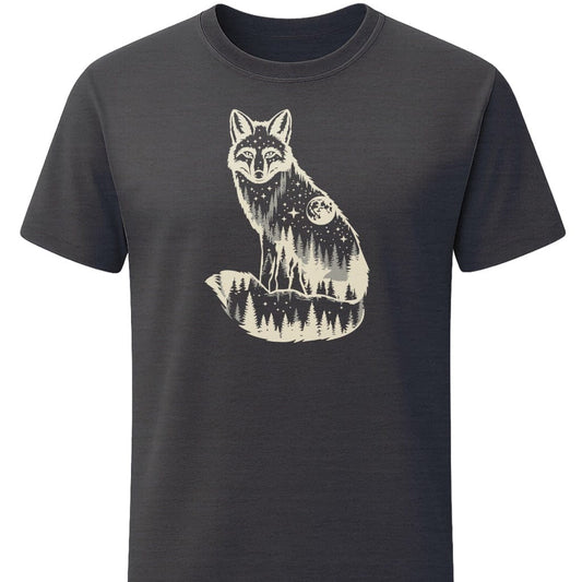 Moonlit Fox T-Shirt In S / Dark Heather Lightweight adventure tee for outdoor lovers Perfect for hiking camping or road trips Made from soft breathable cotton for all-day comfort Ideal for nature lovers and adventurers FAYO Threads outdoor apparel remember Fun Awaits You Outside