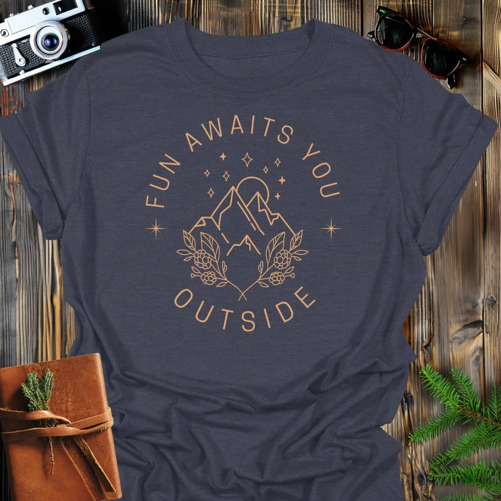 Mountain Flowers T-Shirt In Dark Heather / S Lightweight adventure tee for outdoor lovers Perfect for hiking camping or road trips Made from soft breathable cotton for all-day comfort Ideal for nature lovers and adventurers FAYO Threads outdoor apparel remember Fun Awaits You Outside