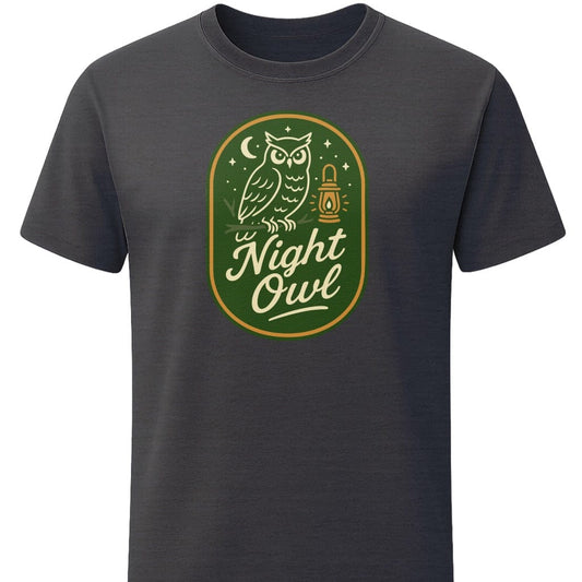 Night Owl T-Shirt In S / Dark Heather Lightweight adventure tee for outdoor lovers Perfect for hiking camping or road trips Made from soft breathable cotton for all-day comfort Ideal for nature lovers and adventurers FAYO Threads outdoor apparel remember Fun Awaits You Outside
