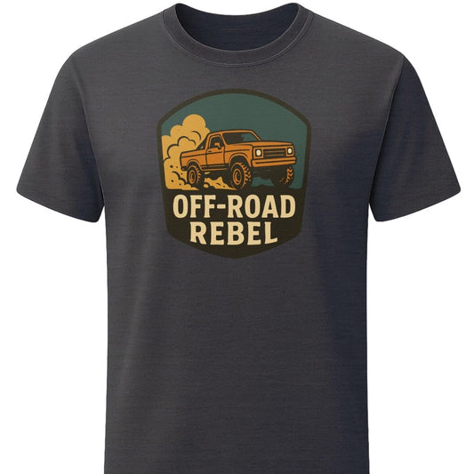 Off-Road Rebel 4x4 T-Shirt In S / Dark Heather Lightweight adventure tee for outdoor lovers Perfect for hiking camping or road trips Made from soft breathable cotton for all-day comfort Ideal for nature lovers and adventurers FAYO Threads outdoor apparel remember Fun Awaits You Outside