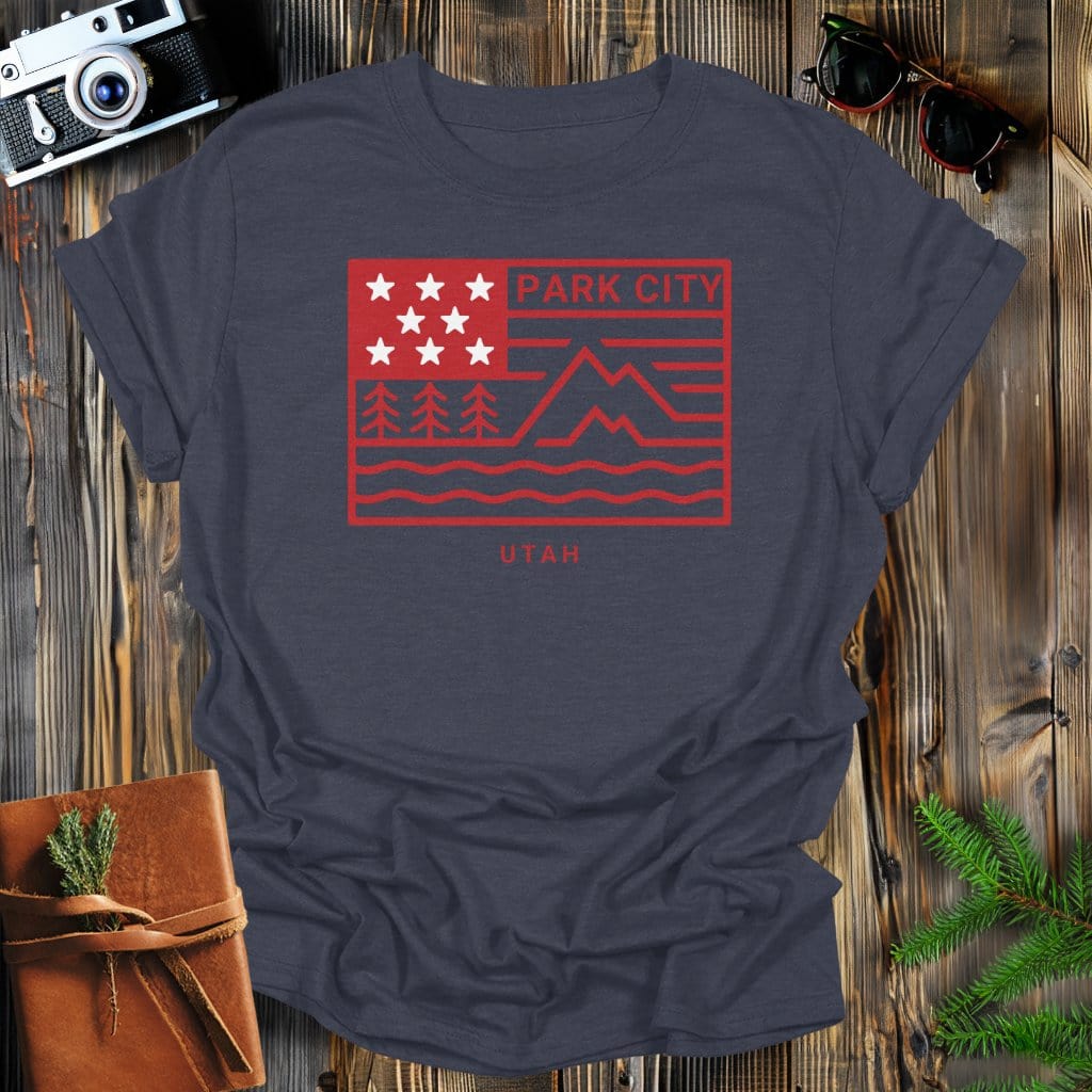 MyDesigns Physical Item S / Dark Heather Park City Utah Mountain Flag T-Shirt